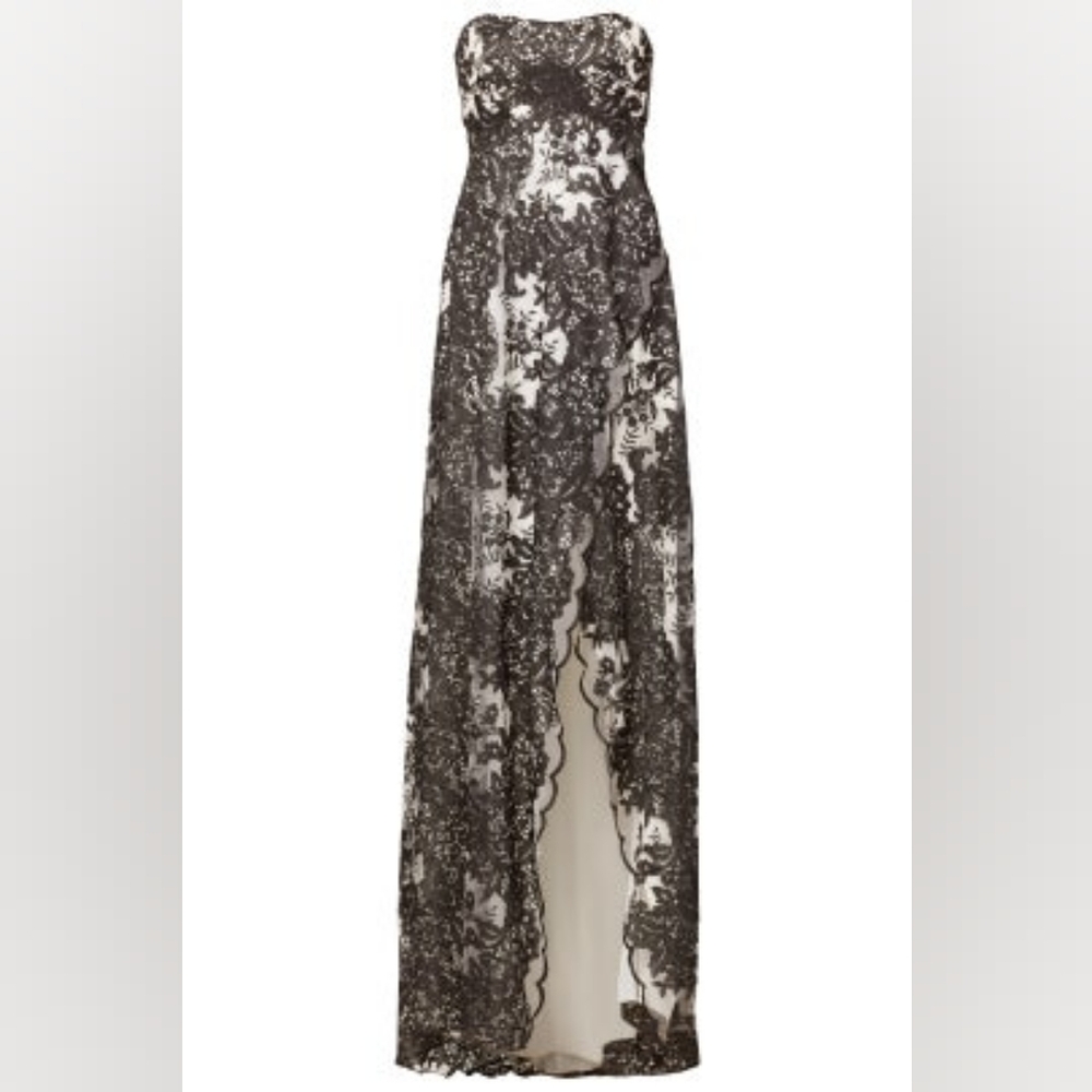 *$1,100 MARCHESA NOTTE SMOKED IVY WHT BLK LACE GOWN 2, 4, 12